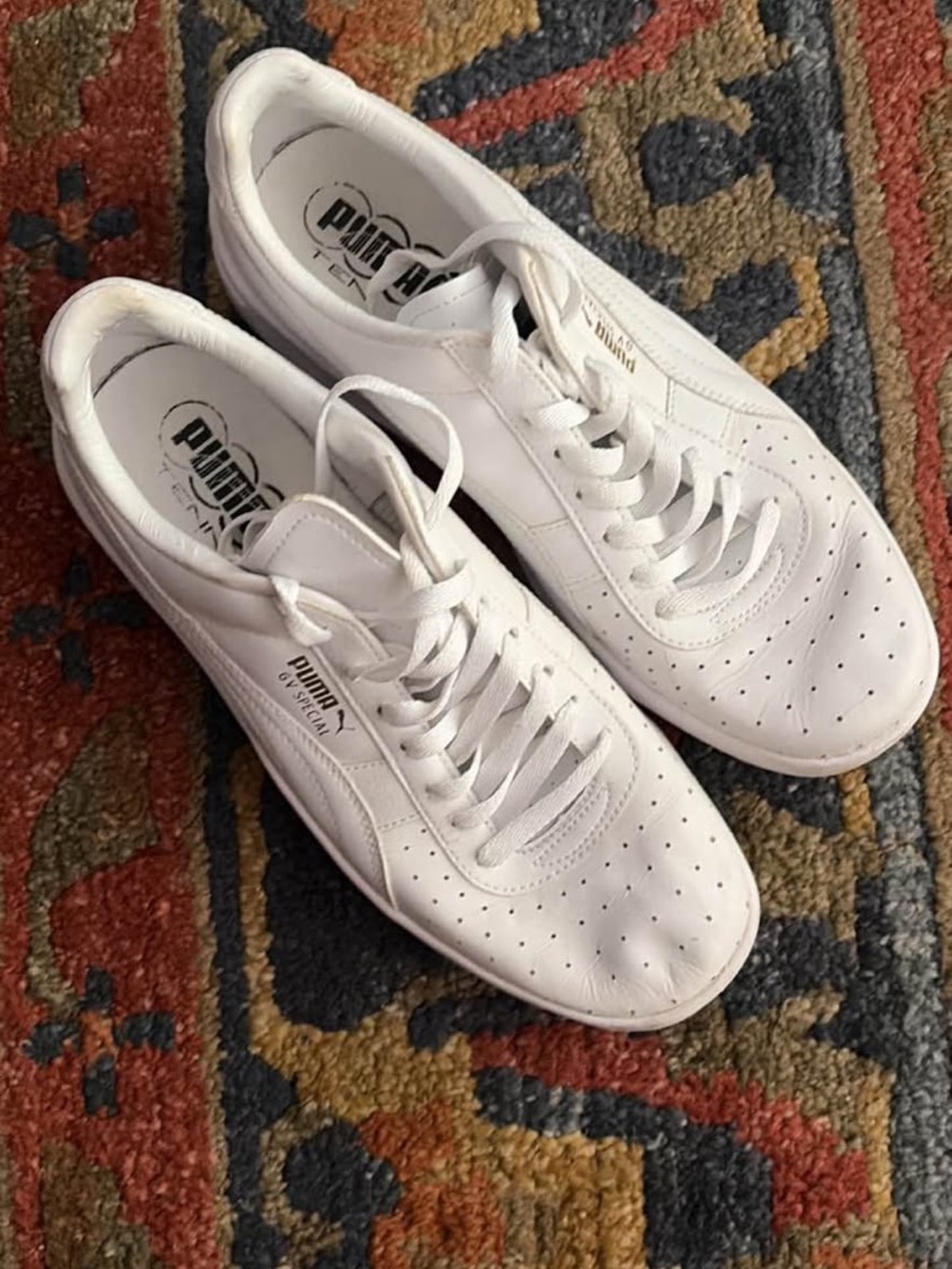 Puma Men’s White Perforated Leather Sneakers Size 9